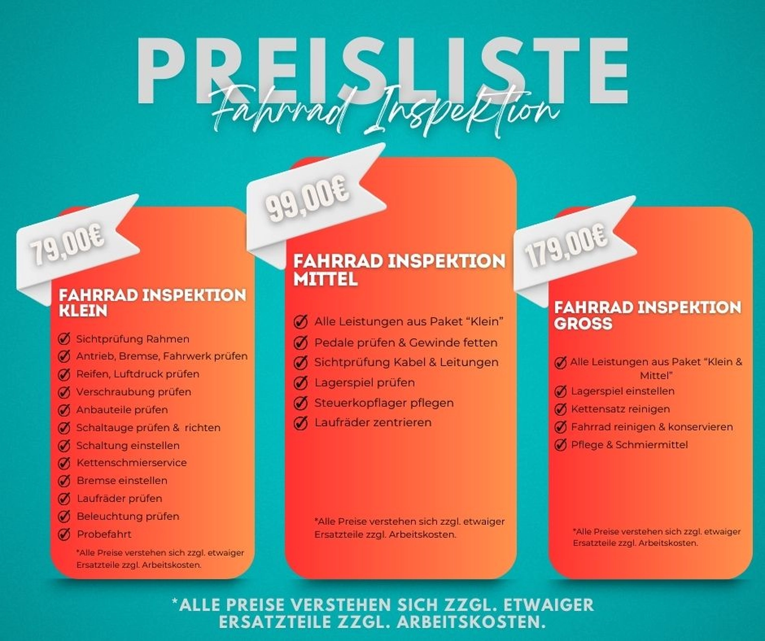 2Rad Ambulanz - Fahrradgeschäft - Preisliste