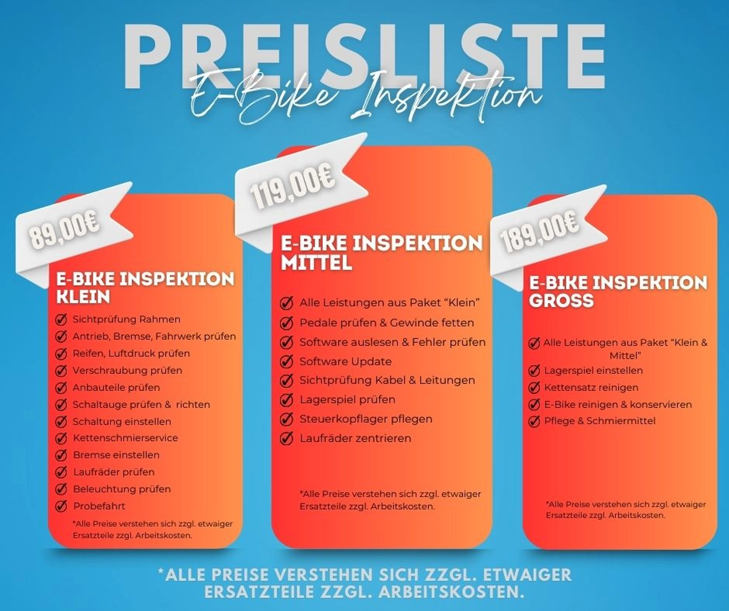 2Rad Ambulanz - Fahrradgeschäft - Preisliste